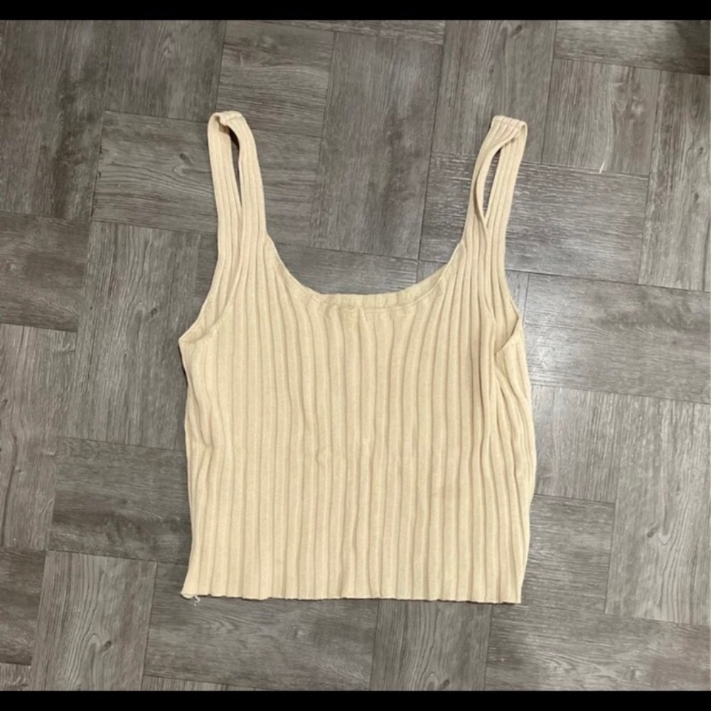 SHEIN Ribbed Knit Crop Tank Top - Apricot Small